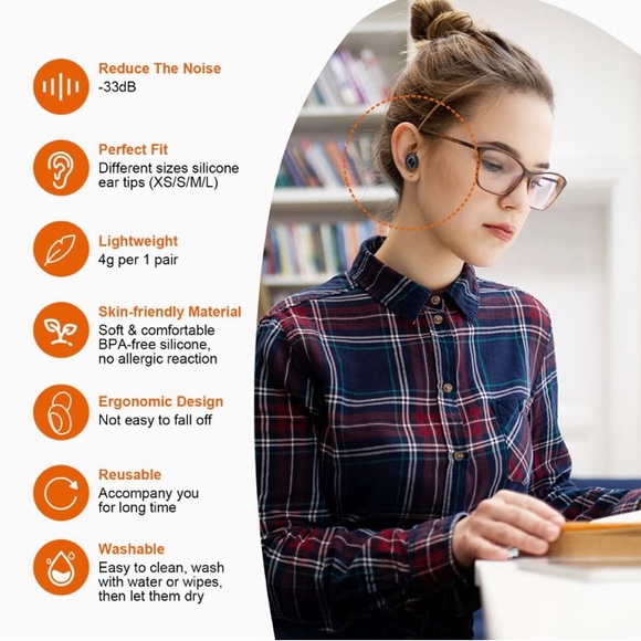 NEW Reusable Ear Plugs Sleeping Noise Cancelling Silicone 8 Ear Tips in XS/X/M/L - Picture 9 of 13